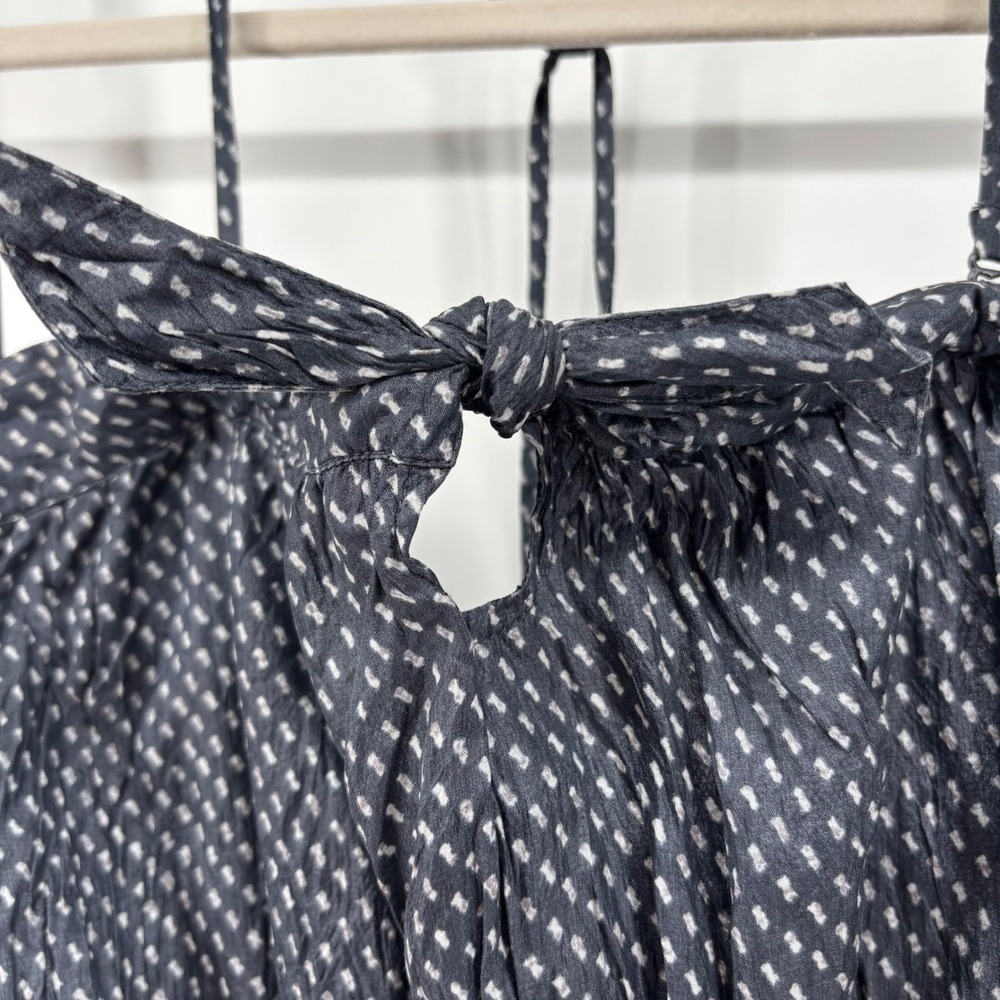 Gap Navy Blue Polka Dot Crinkle Silk Halter Handkerchief Hem Midi Dress Size 6 - Picture 3 of 15